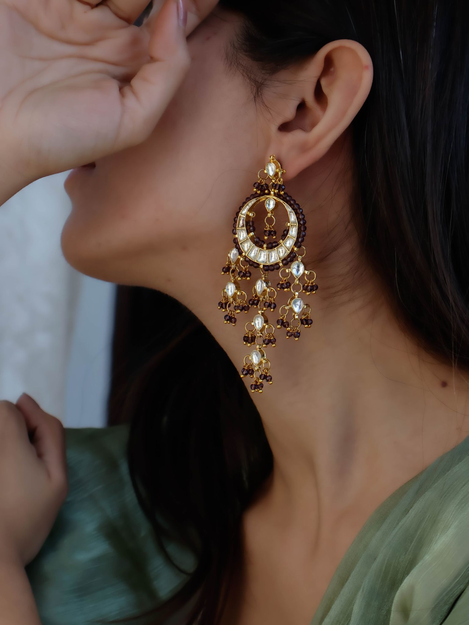 Inessa Purple Kundan Earrings-Purple
