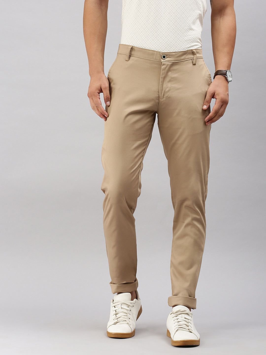 Classic Polo Men's Khaki Cotton Slim Fit Trousers | TP2-CL 06 B-KHA-MF-LY