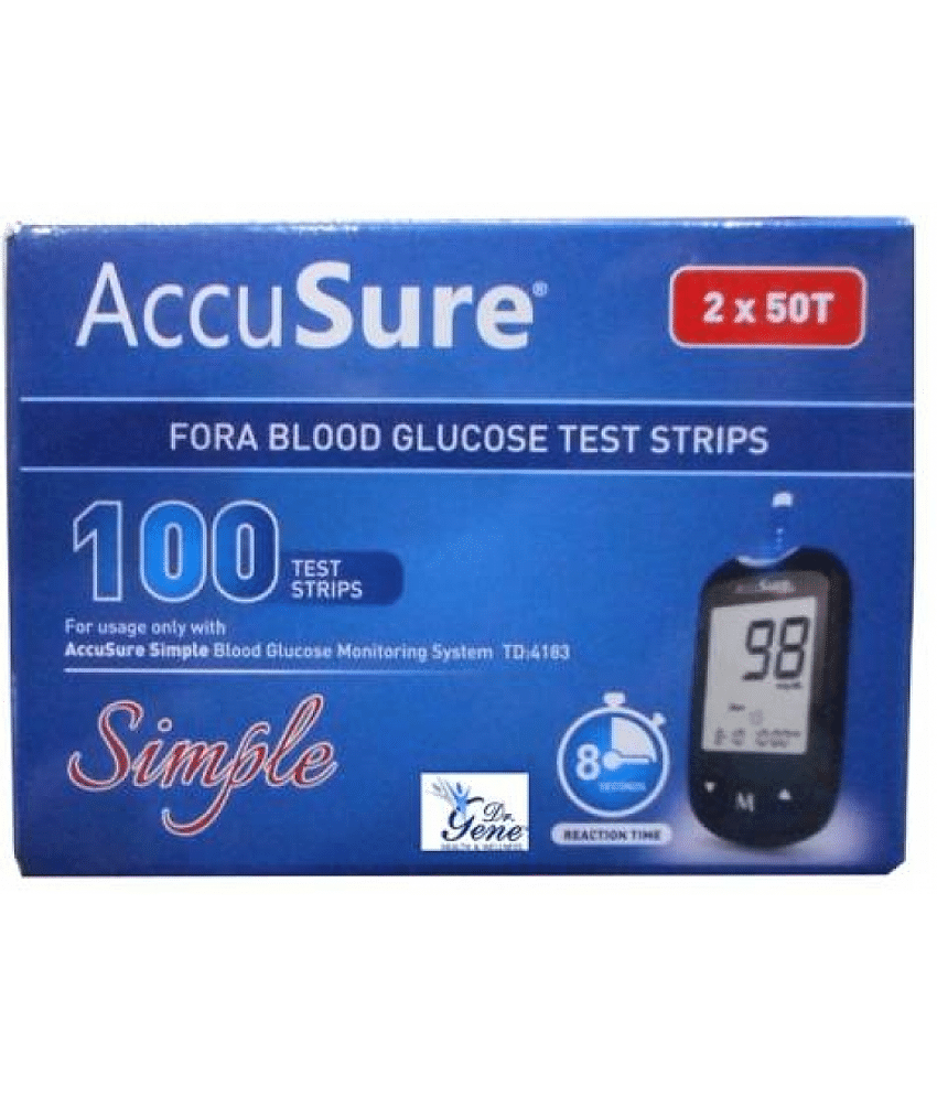 ACCUSURE Simple Blood Glucose Test 100 Strips, 2 X 50 Test Strip (Multicolor)
