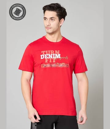 Turnfit Cotton Blend Regular Fit Printed Half Sleeves Men's Round T-Shirt - Red ( Pack of 1 )