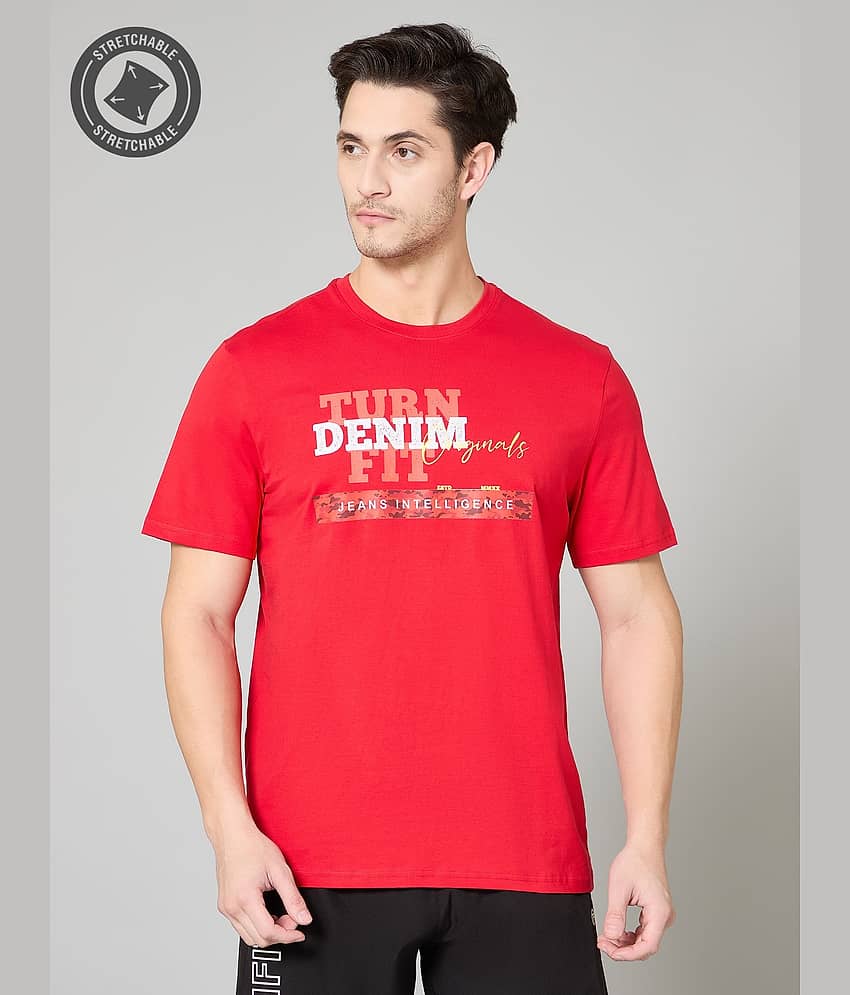 Turnfit Cotton Blend Regular Fit Printed Half Sleeves Men's Round T-Shirt - Red ( Pack of 1 )
