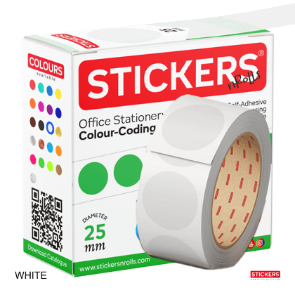 25mm - Round - Solid Colours - Colour Coding Stickers - Permanent Adhesive