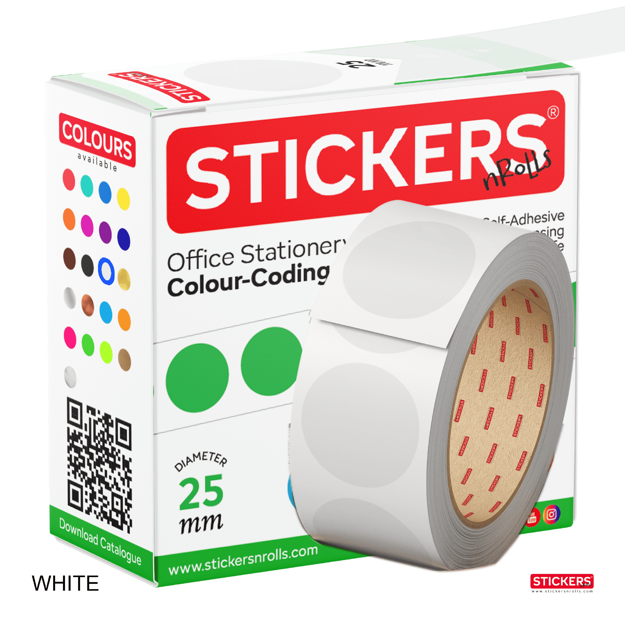 25mm - Round - Solid Colours - Colour Coding Stickers - Permanent Adhesive