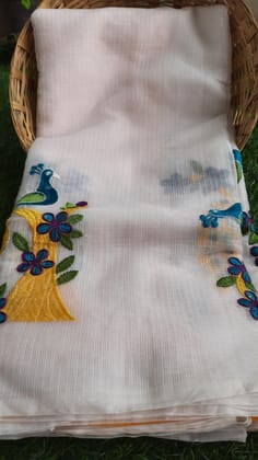 Vibrant White Pure Kota Doria Saree Embroidered