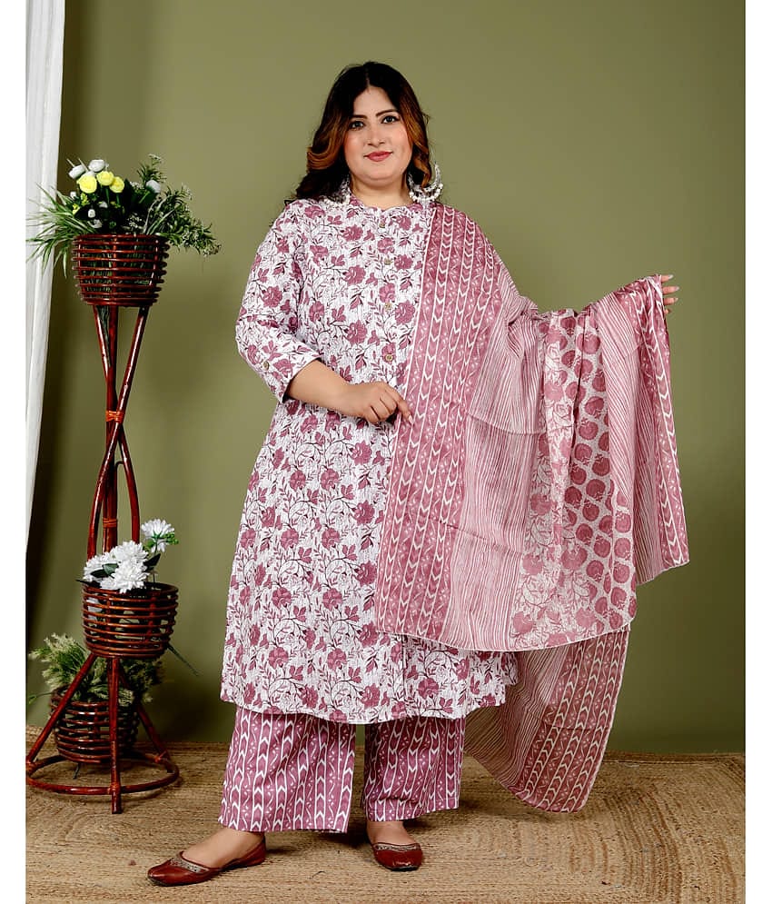 Avnii Cotton Printed Kurti With Palazzo Women's Stitched Salwar Suit - Pink ( Pack of 1 )