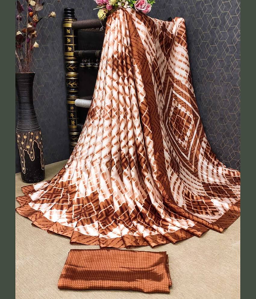 JIHANA FAB Georgette Printed Saree With Unstitched Blouse Piece ( Multicolor )