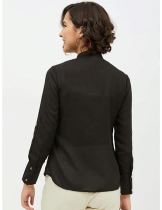Women's Polyester Ruffled Long Sleeves Standard Length Shirt (Black, S)-PID55838 Women's Polyester Ruffled Long Sleeves Standard Length Shirt (Black, S)-PID55838