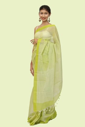 Trendy Cotton Checkerd handloom Saree with Tassels – Yellow