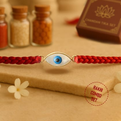 92.5 Silver Evil Eye Rakhi with Chandan Tilak Set