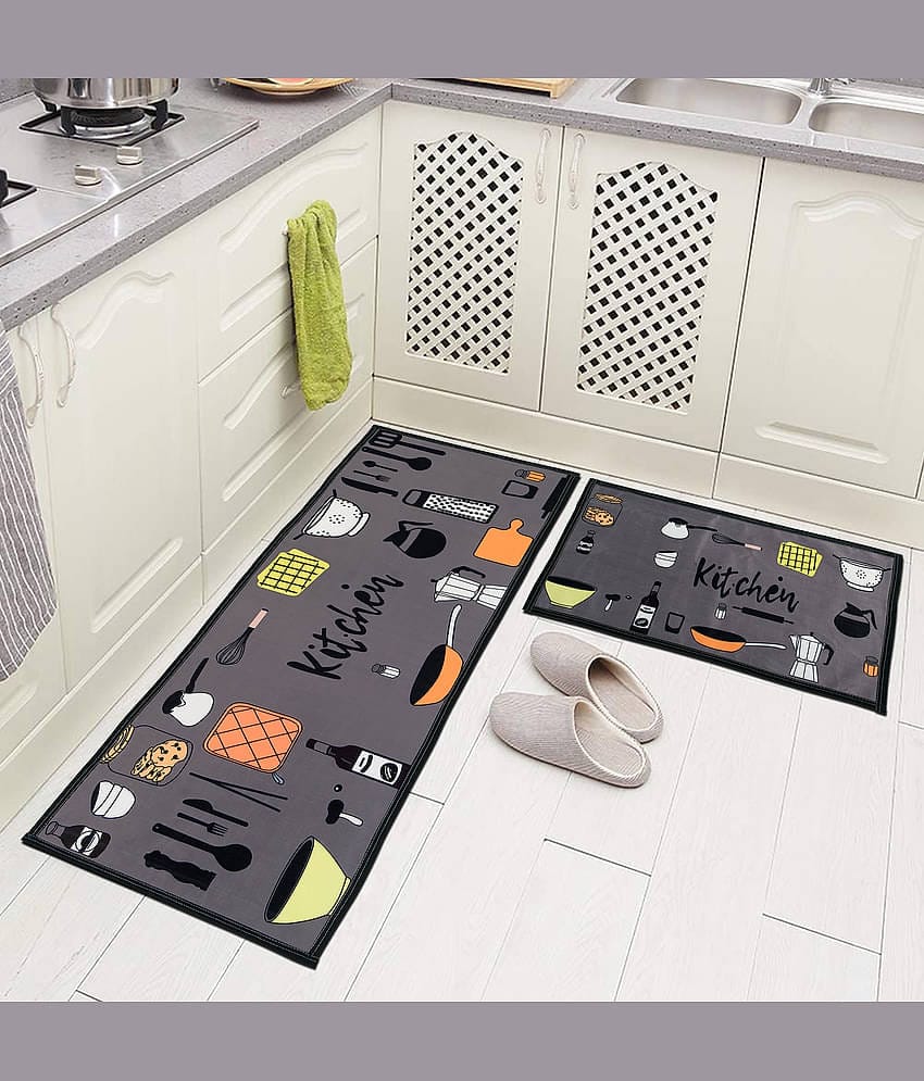 Aazeem Gray Polyester Rectangular Floor Mat ( Pack of 1 )