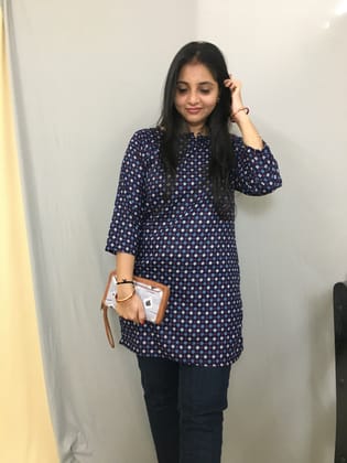 Blue Dot Bandhani Short  Kurti  - Pure Cotton-34 - XS