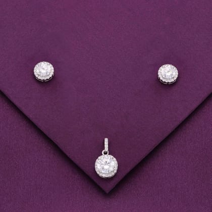 Sterling Classic Solitaire pendant With Earrings Set-White Stone / Silver
