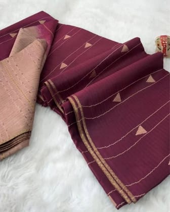 Trikon Katha Kota Silk Rich Maroon Jacquard Saree