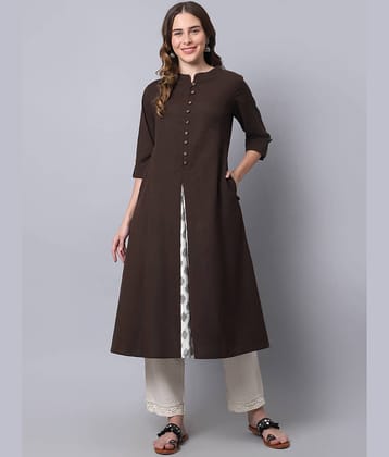 Pistaa - Brown Cotton Women's A-line Kurti ( Pack of 1 )