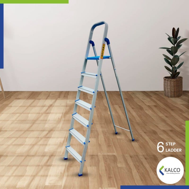 6 Step Aluminium Ladder, Foldable and Flat Steps, Top handle and Top Plastic Plate (Model: K-7026 in Lite)