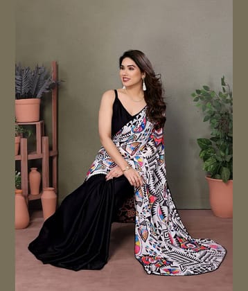 DIKONA DESIGNER Chiffon Printed Saree With Unstitched Blouse Piece ( Black )