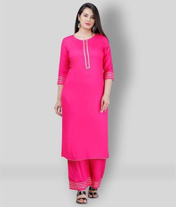 MAUKA - Pink Straight Rayon Women's Stitched Salwar Suit ( Pack of 1 )