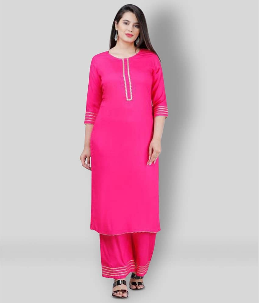 MAUKA - Pink Straight Rayon Women's Stitched Salwar Suit ( Pack of 1 )