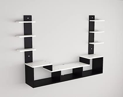 DAS Konrad Max Engineered Wood Wall Mount TV Unit with Wall Shelves Black & Frosty White Finish- for Up to 55" Screen