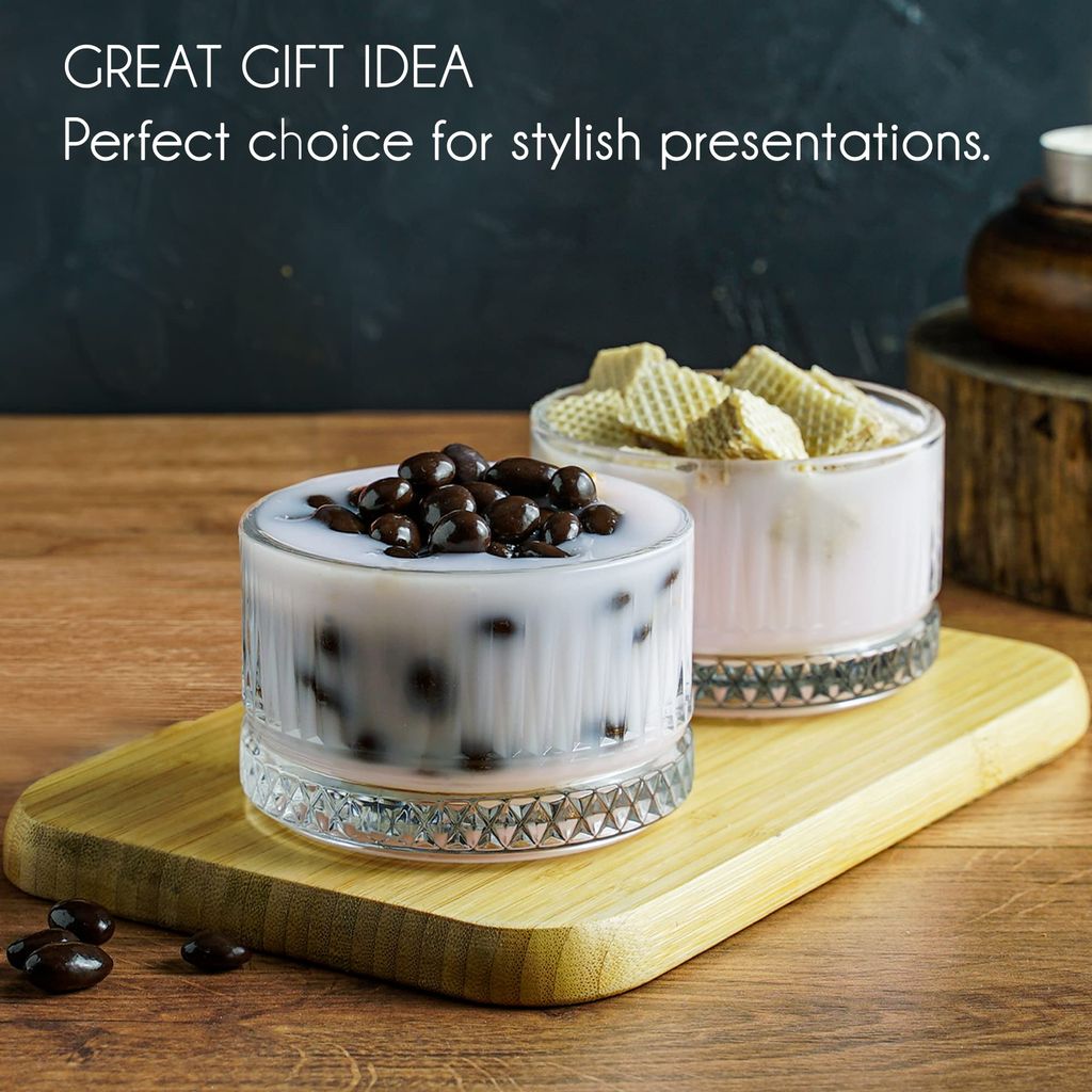 Glass Serving Bowls With Cut Design, Perfect For Snacks,Desserts,Salads, Dry Fruits, Ideal For Home Use, Restaurants,Parties, Durable Quality Glass Adds Charm To Any Dining Setup (4.2 Inch, Set Of 6)
