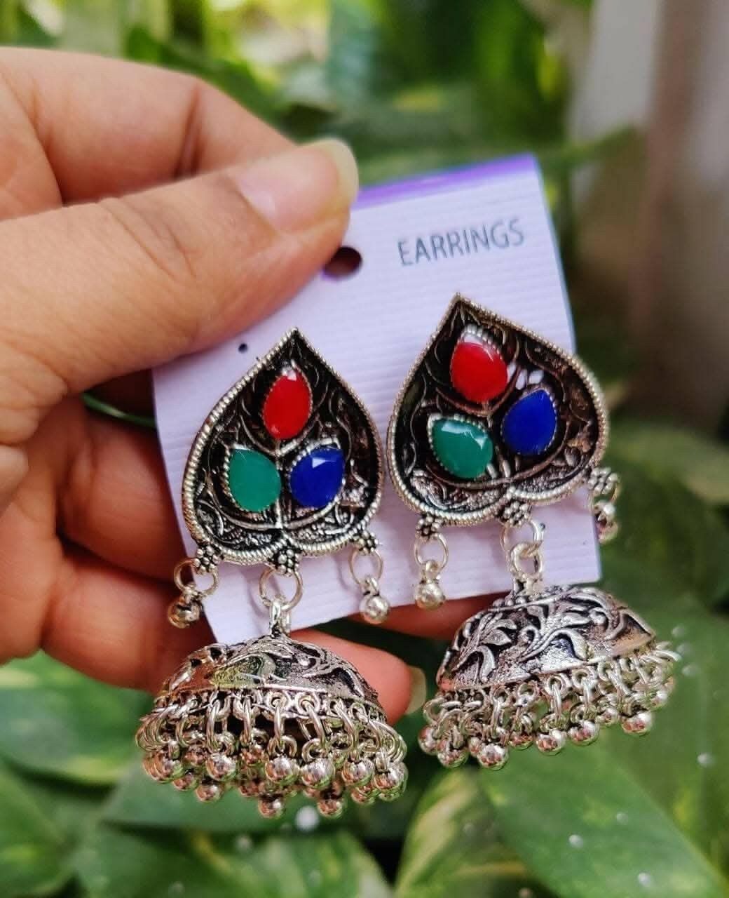 Pinapes Handcrafted Jhumka Earrings for A Stunning Look with 3 Colours (Set of 2 - Silver)