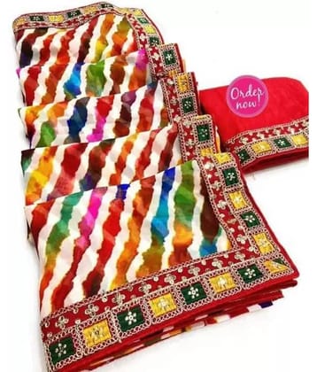 Vkaran Georgette Printed Regular Saree With Unstitched Blouse Piece ( Multicolor )