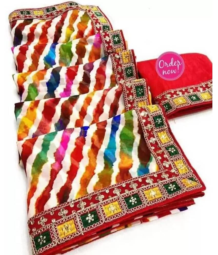 Vkaran Georgette Printed Regular Saree With Unstitched Blouse Piece ( Multicolor )