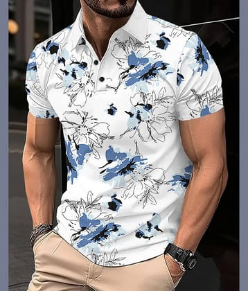 Eyebogler Men Cotton Blend Regular Fit Printed Polo T Shirt ( Blue )