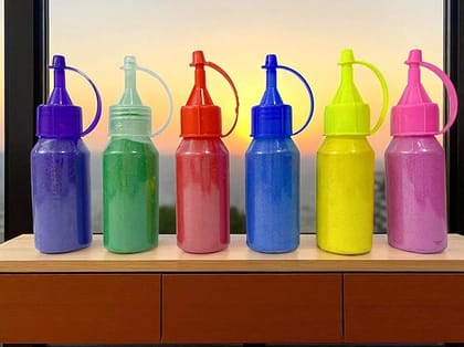 Rangoli Powder Bottle Set  6 Squeeze Bottles for Diwali, Navratri, Pongal, Pooja & Mandir Decoration (Multicolor)