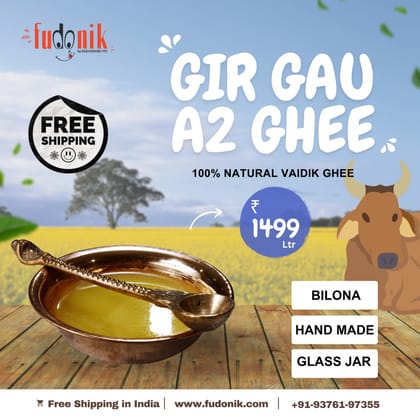 Fudonik A2 Vaidik Gir Gau Bilona Ghee (1 L) | Traditional Vedic Churn | Pure Desi Cow Ghee
