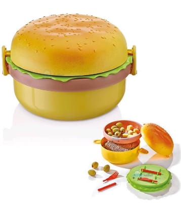 Burger Shape Lunch Box for Kids - Lunch Box for Kids, Tiffin Box, Lunch Box Leak Proof Plastic Lunch Box, Lunch Box with Compartments