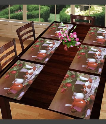 Sanraksshan PVC Floral Rectangle Table Mats ( 44 cm x 32 cm ) Pack of 6 - Multi