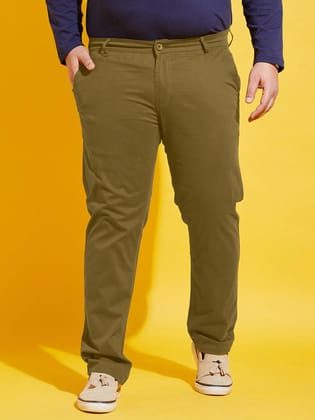 Men Plus Size Lepton-Olive Solid Trouser - 2XL Men Plus Size Lepton-Olive Solid Trouser - 2XL