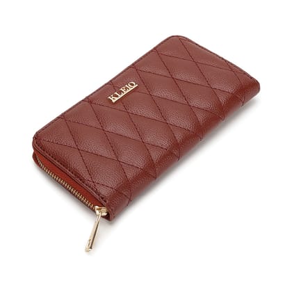 Quilted Vegan Wallet (M)-Dark Brown
