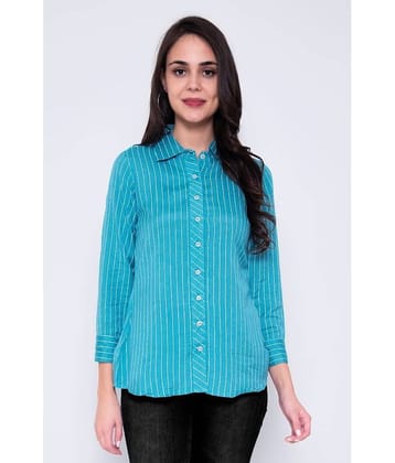 GOD BLESS Women Striped Cotton Shirt ( Turquoise )
