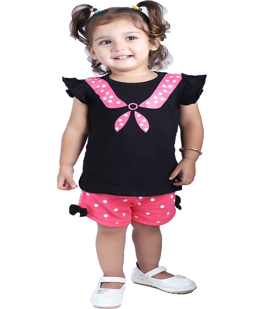 CATCUB Baby Girls 100% Cotton T Shirts & Shorts ( Black )