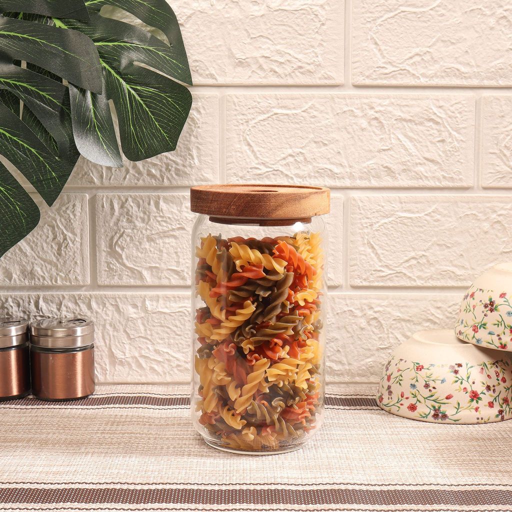 Femora Borosilicate Glass Jar with Bamboo Lid Air-700 ml, Tight Jar, 4pcs