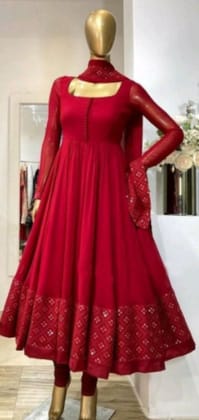 Classic Red Embroidered Anarkali Kurta Set