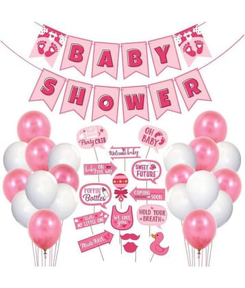Zyozi™ Party Decoration Baby Shower Decorations Props Material Set-41 Pcs Banner, Photo Booth Props and Balloons for Gender Reveal,Maternity,Balloons Babyshower Mom to Be Photoshoot Materials Products Items Supplies