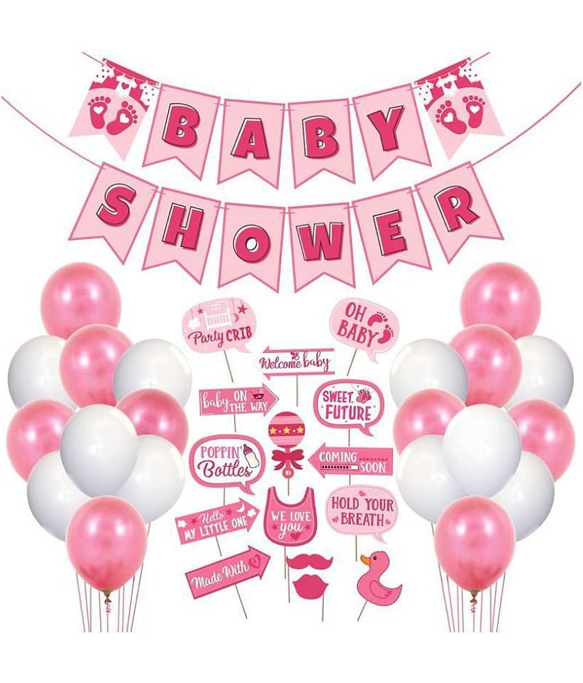 Zyozi™ Party Decoration Baby Shower Decorations Props Material Set-41 Pcs Banner, Photo Booth Props and Balloons for Gender Reveal,Maternity,Balloons Babyshower Mom to Be Photoshoot Materials Products Items Supplies