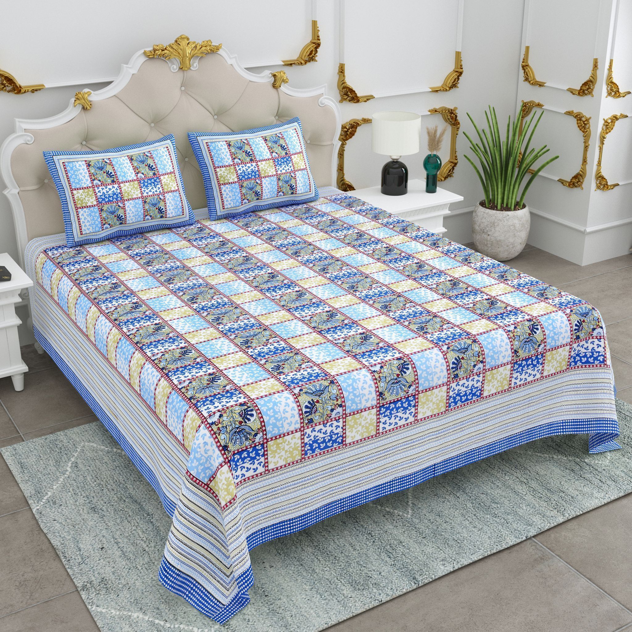 3001-k-Bedsheet Adda- Pure Cotton Double Bedsheet With Two Pillow Cover - Special Offer for Min 2 or More buyer Customer  -DB-(90*108 IN)
