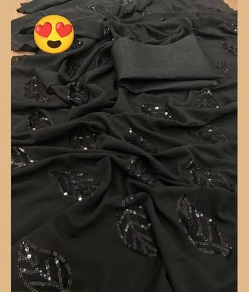 Semore Georgette Solid Banarasi saree With Unstitched Blouse Piece ( Black )