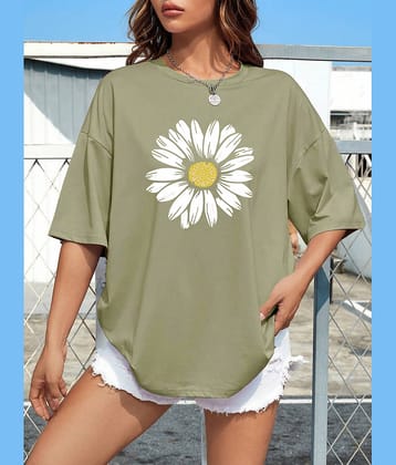 VIOUR Women Cotton Printed Oversized Fit Round Neck T-Shirt ( Brown )
