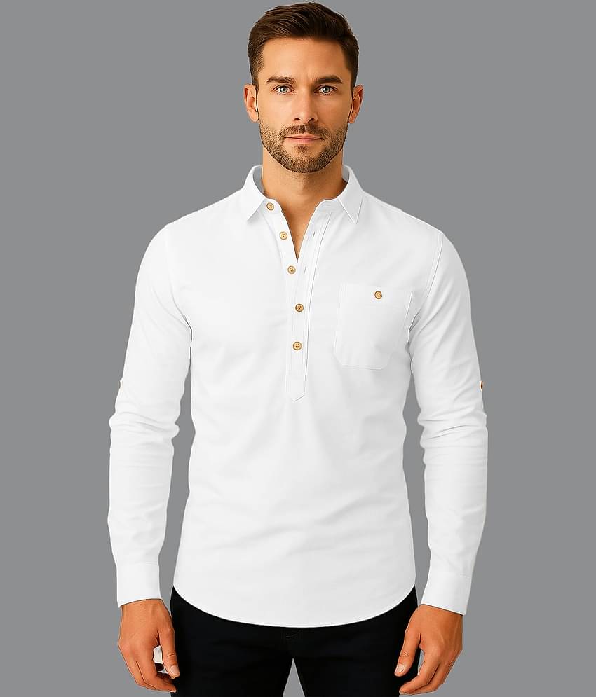 Vida Loca White Cotton Blend Men's Shirt Style Kurta ( Pack of 1 )