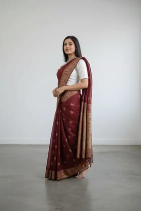 Saura Art Handloom Saree Dark Maroon Story Pallu