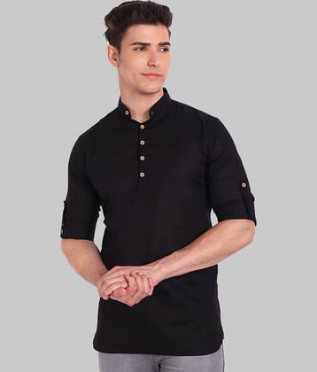 Vida Loca Linen Slim Fit Solids Rollup Sleeves Men's Casual Shirt - Black ( Pack of 1 )