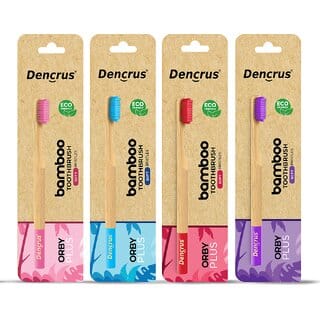 DENCRUS Orby Plus Bamboo Toothbrush For Adults (Red, Pink, Blue, Lavender), Natural Soft Bristles