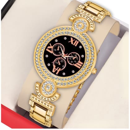 Bolun Black Meena Dial Gold BD Girls and Women Watch