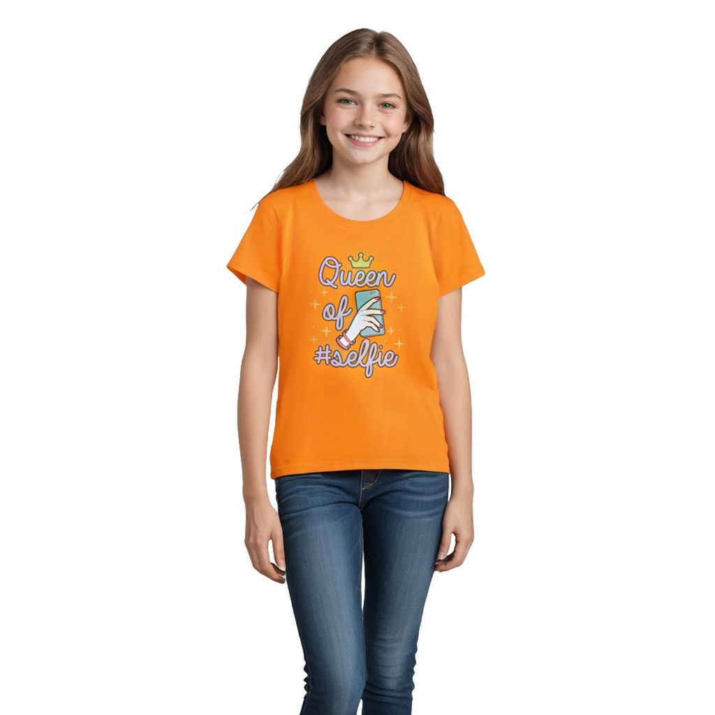 New Kids Girls T shirt Cotton Vibrant Orange Queen of Selfie 2025 at ShopCircuit | ONDC New Kids Girls T shirt Cotton Vibrant Orange Queen of Selfie 2025 at ShopCircuit | ONDC