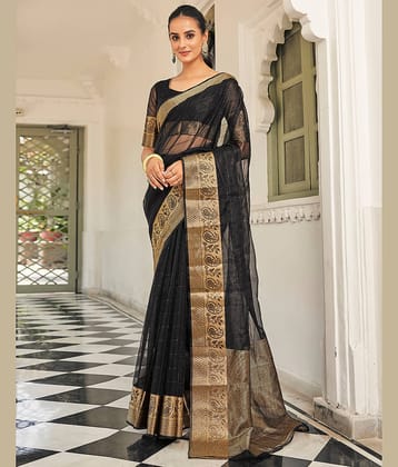 Satrani Brasso Woven Saree With Unstitched Blouse Piece ( Yellow )